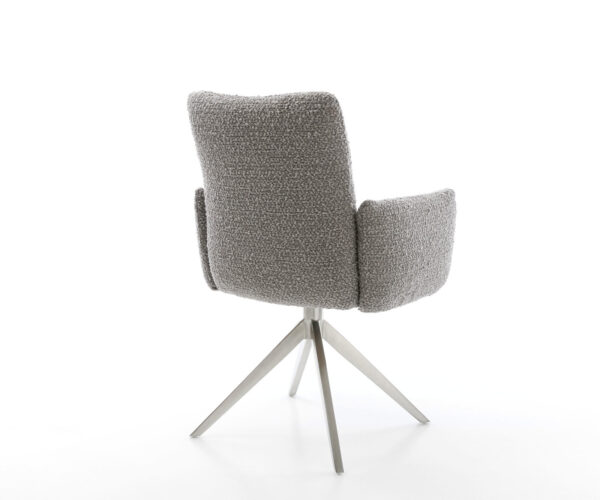 Étkezőszék Jova-Flex karfás bouclé ezüstszürke kereszt láb széles rozsdamentes acél 360° forgatható hintamechanizmus zsákrugós matrac - Image 5