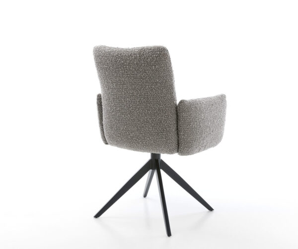 Étkezőszék Jova-Flex karfás bouclé ezüstszürke kereszt láb széles fekete 360° forgatható hintamechanizmus zsákrugós matrac - Image 5