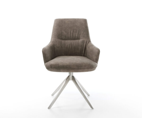 Étkezőszék Zelia-Flex karfás mikroszálas taupe vintage széles kereszt láb rozsdamentes acél 360° forgatható hintamechanizmus zsákrugós matraccal - Image 2