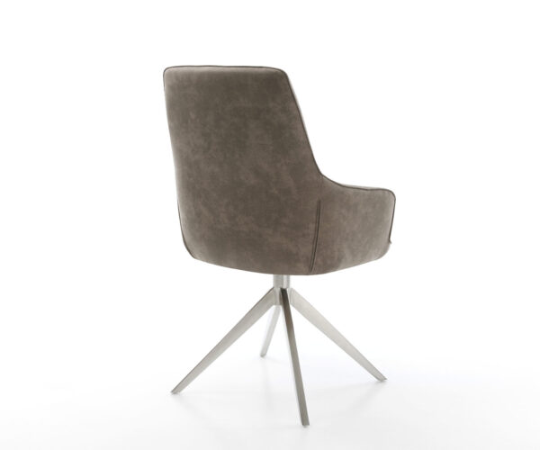 Étkezőszék Zelia-Flex karfás mikroszálas taupe vintage széles kereszt láb rozsdamentes acél 360° forgatható hintamechanizmus zsákrugós matraccal - Image 5