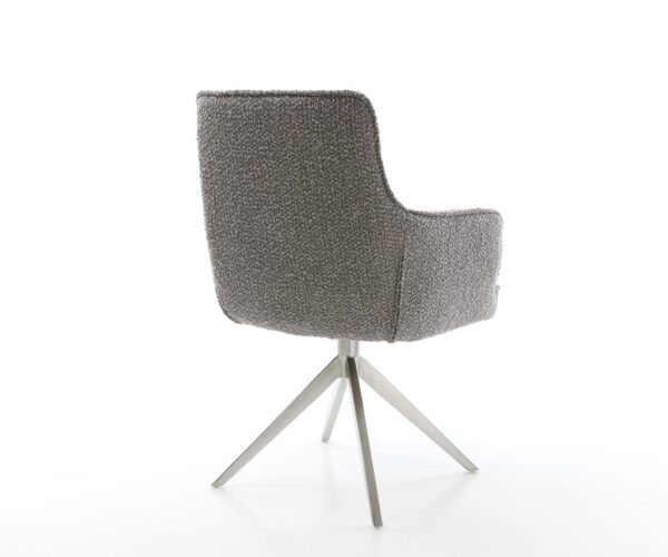 Étkezőszék Heira-Flex karfás bouclé ezüstszürke kereszt láb széles rozsdamentes acél 360° forgatható hintamechanizmus zsákrugós matrac - Image 5