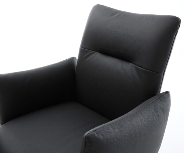 Étkezőszék Jova-Flex karfás valódi bőr fekete széles rozsdamentes acél kereszt láb 360° forgatható hintamechanizmus zsákrugós matrac - Image 4
