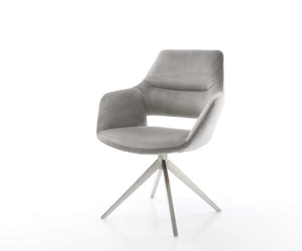 Étkezőszék Yago-Flex karfás bársony szürke kereszt láb széles rozsdamentes acél 360° forgatható billenő funkció zsákrugós matrac