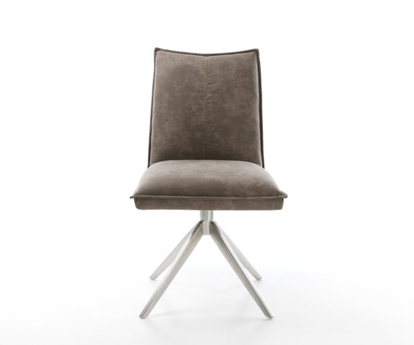 Étkezőszék Lelio-Flex mikroszálas taupe vintage kereszt láb széles rozsdamentes acél 360° forgatható billenő zsákrugós - Image 2