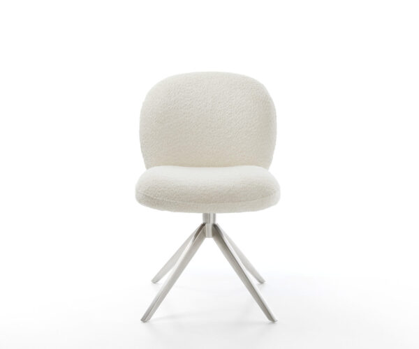 Étkezőszék Nube-Flex bouclé fehér kereszt láb széles rozsdamentes acél 360° forgatható billenő funkció zsákrugós matrac - Image 2