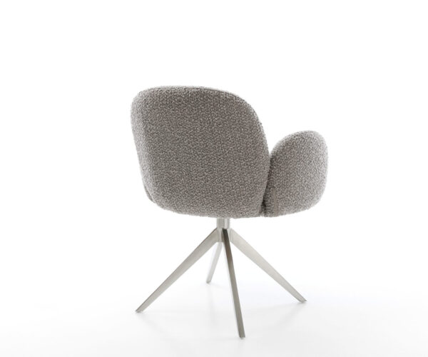 Étkezőszék Nube-Flex karfás bouclé ezüstszürke széles rozsdamentes acél kereszt láb 360° forgatható hintamechanizmus zsákrugós matrac - Image 5