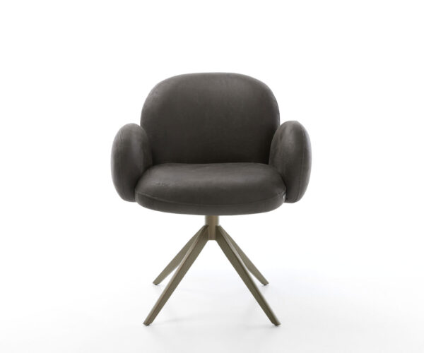 Étkezőszék Nube-Flex karfás mikroszálas antracit vintage kereszt láb széles titán hatás forgatható 360° hintamechanizmus zsákrugós matrac - Image 2