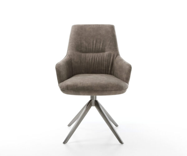 Étkezőszék Zelia-Flex karfás mikroszálas taupe vintage kereszt lábas széles grafit 360° forgatható hintamechanizmus zsákrugós - Image 2