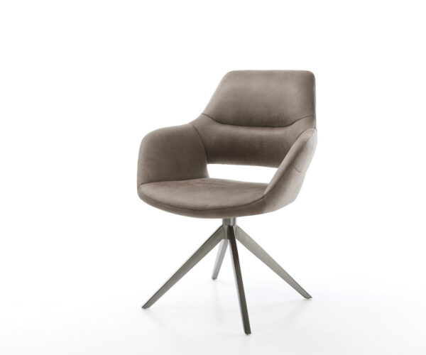 Étkezőszék Yago-Flex karfás mikroszálas taupe vintage kereszt láb széles grafit 360° forgatható hintamechanizmus zsákrugós matraccal