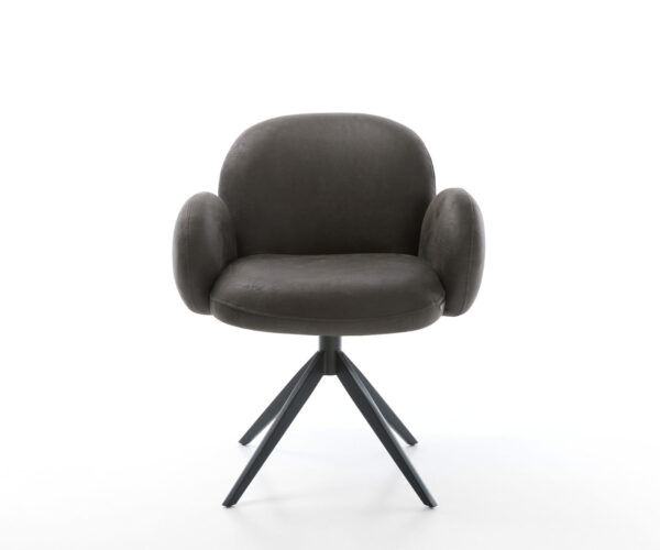 Étkezőszék Nube-Flex karfás mikroszálas antracit vintage kereszt láb széles fekete 360° forgatható hintamechanizmus zsákrugós matraccal - Image 2