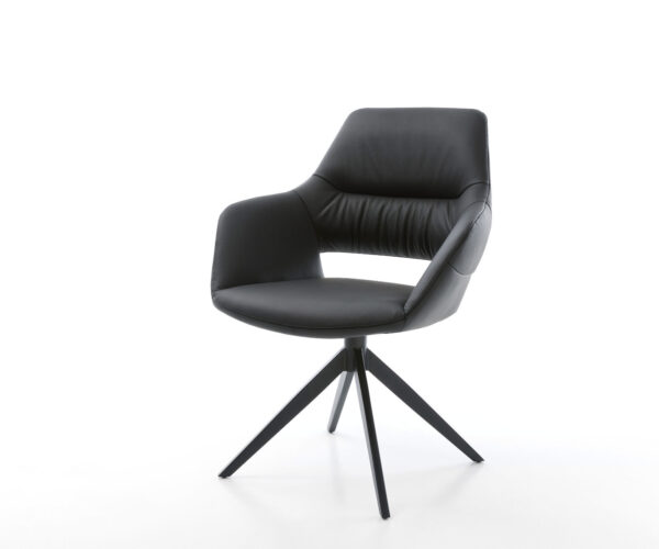 Étkezőszék Yago-Flex karfás valódi bőr fekete kereszt láb széles fekete 360° forgatható hintamechanizmus zsákrugós