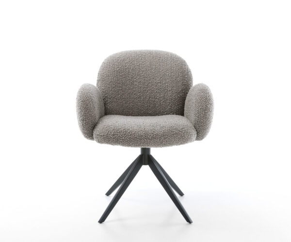 Étkezőszék Nube-Flex karfás bouclé ezüstszürke kereszt láb széles fekete 360° forgatható hintamechanizmus zsákrugós matrac - Image 2