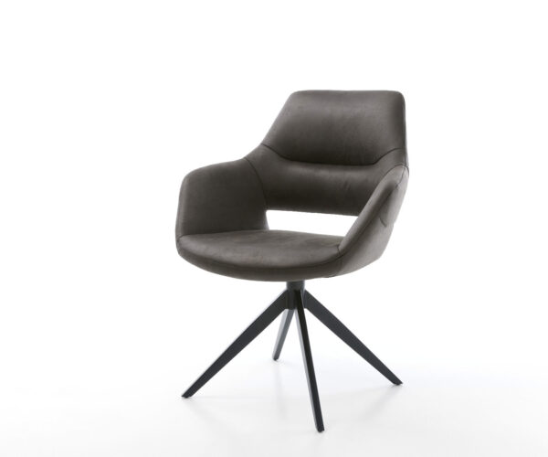 Étkezőszék Yago-Flex karfás mikroszálas antracit vintage kereszt láb széles fekete 360° forgatható hintamechanizmus zsákrugós matrac