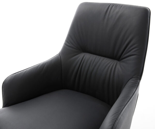 Étkezőszék Zelia-Flex valódi bőr fekete karfás kereszt láb széles fekete 360° forgatható hintamechanizmus zsákrugós matraccal - Image 4