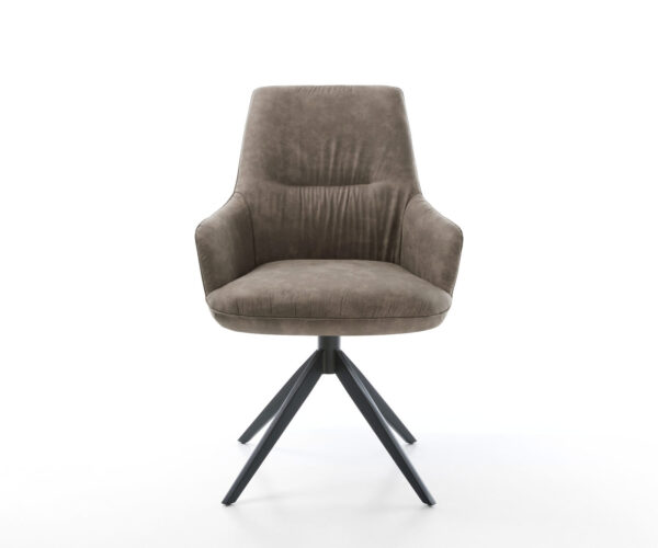 Étkezőszék Zelia-Flex mikroszálas taupe vintage karfás széles fekete kereszt lábas 360° forgatható hintamechanizmus zsákrugós - Image 2