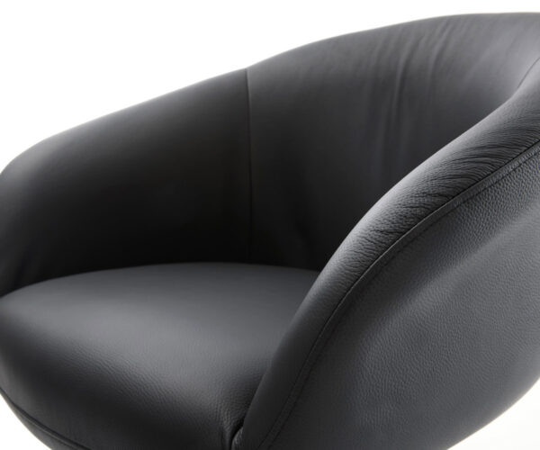 Étkezőszék Vinka-Flex karfás valódi bőr fekete kereszt láb széles fekete 360° forgatható hintamechanizmus zsákrugós matraccal - Image 4