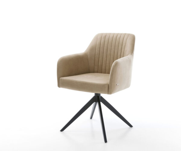 Étkezőszék Greg-Flex mikroszálas bézs vintage kereszt láb széles fekete 360° forgatható billenő zsákrugós matrac