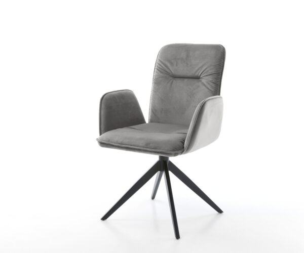 Étkezőszék Vinja-Flex bársony szürke kereszt láb széles fekete 360° forgatható billenő funkció