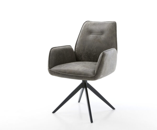 Étkezőszék Zoa-Flex mikroszálas szürke vintage kereszt láb széles fekete 360° forgatható hintamechanizmus zsákrugó