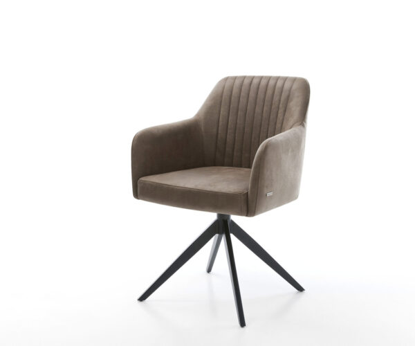 Étkezőszék Greg-Flex mikroszálas taupe vintage kereszt láb széles fekete 360° forgatható billenő zsákrugós