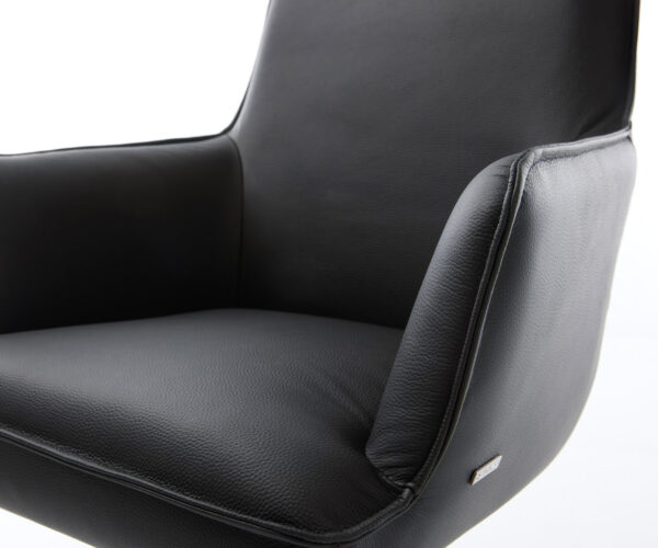 Étkezőszék Heira-Flex karfás valódi bőr fekete széles rozsdamentes acél kereszt láb 360° forgatható hintamechanizmus zsákrugós - Image 4