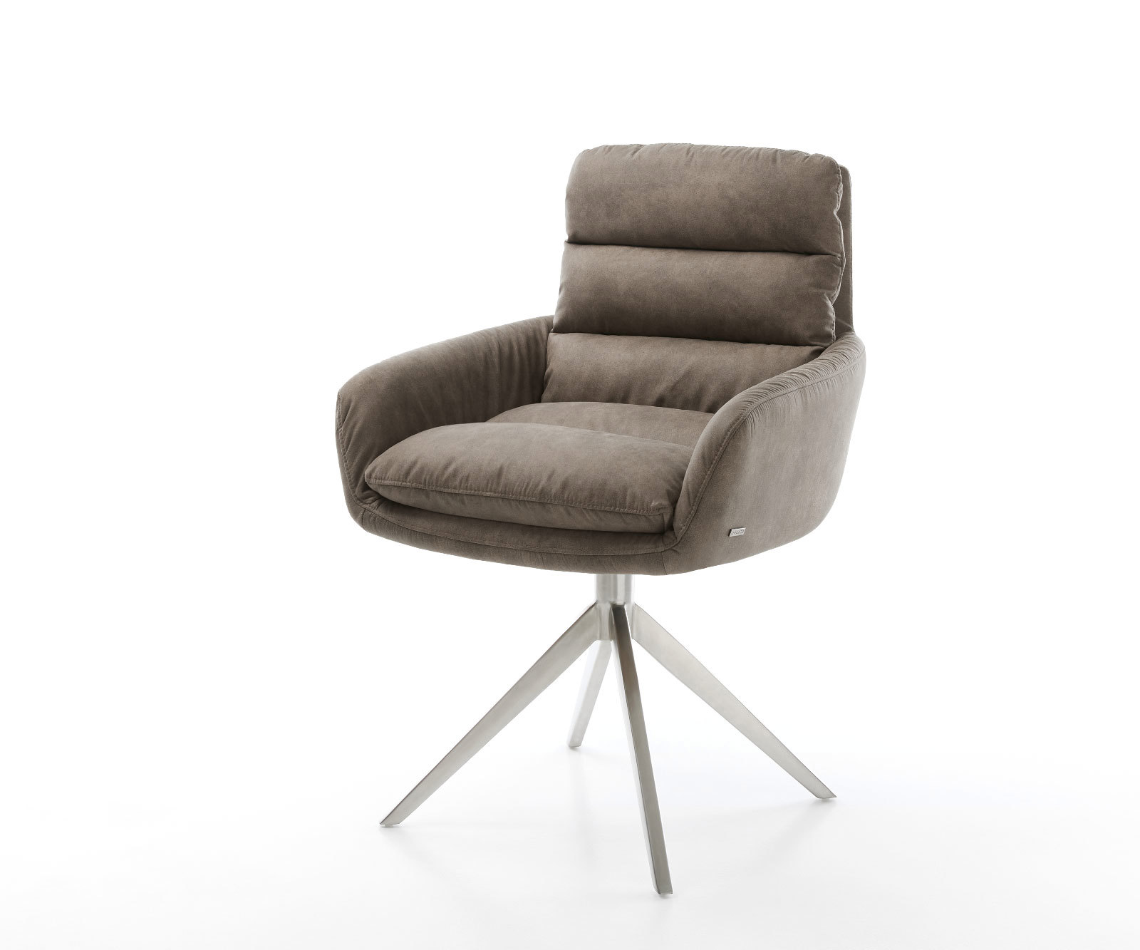 Étkezőszék Abelia-Flex karfás mikroszálas taupe vintage kereszt láb széles rozsdamentes acél 360° forgatható billenő funkció