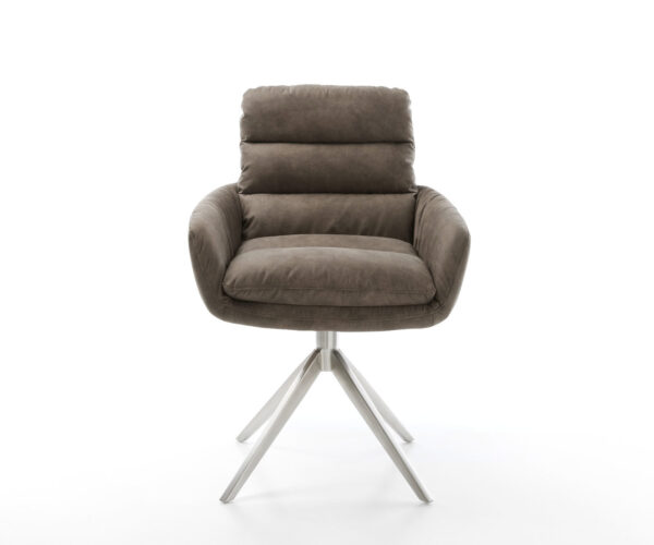 Étkezőszék Abelia-Flex karfás mikroszálas taupe vintage kereszt láb széles rozsdamentes acél 360° forgatható billenő funkció - Image 2