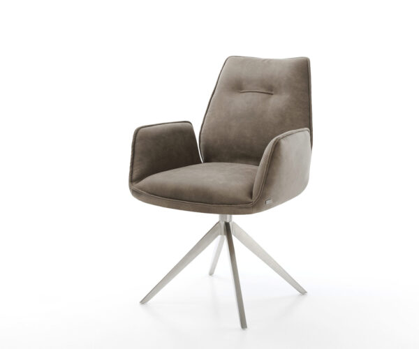 Étkezőszék Zoa-Flex mikroszálas taupe vintage kereszt láb széles rozsdamentes acél 360° forgatható billenő funkció zsákrugós matrac