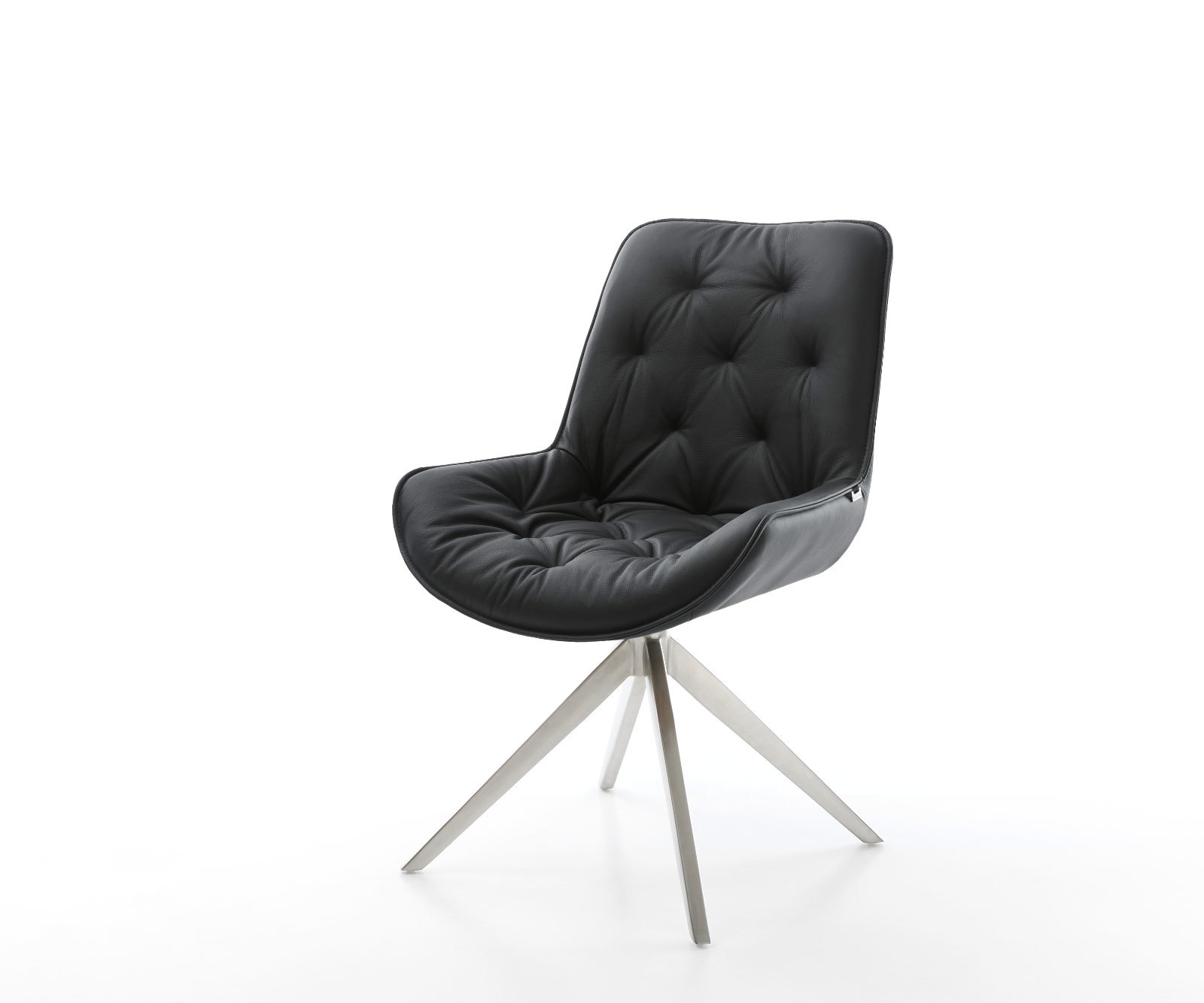 Étkezőszék Taimi-Flex valódi bőr fekete széles rozsdamentes acél kereszt láb 360° forgatható billenő funkció