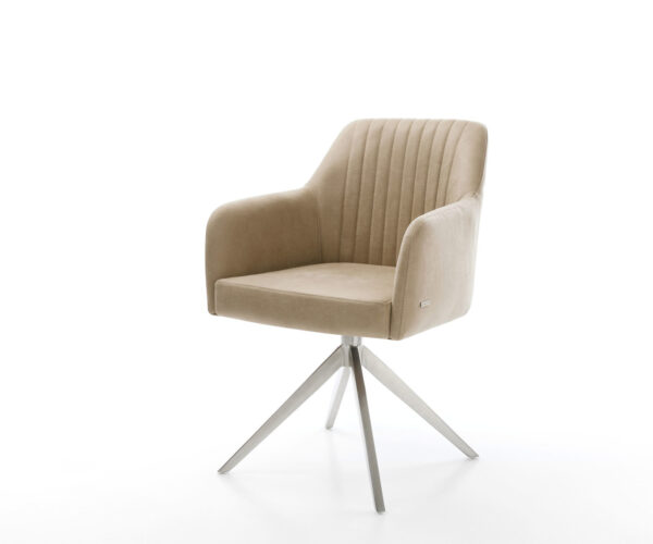 Étkezőszék Greg-Flex mikroszálas bézs vintage kereszt láb széles rozsdamentes acél 360° forgatható billenő funkció zsákrugós matrac