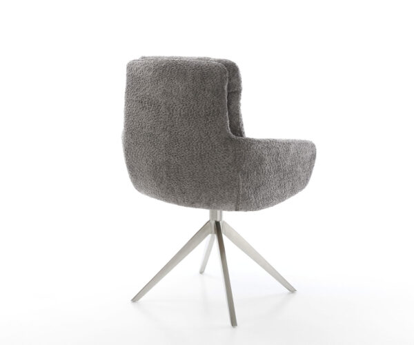 Étkezőszék Abelia-Flex karfás bouclé szürke kereszt láb széles rozsdamentes acél 360° forgatható billenő funkció - Image 5