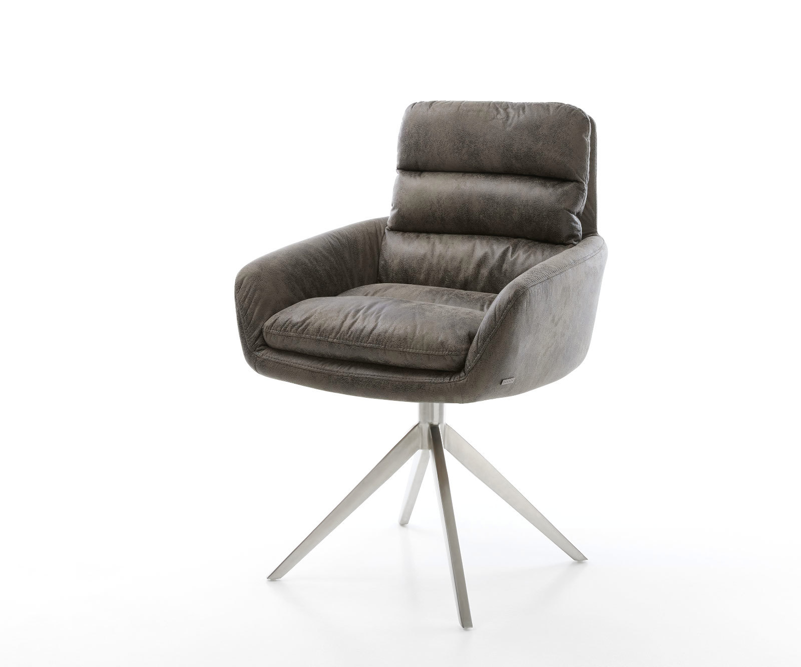 Étkezőszék Abelia-Flex karfás mikroszálas szürke vintage kereszt láb széles rozsdamentes acél 360° forgatható billenő funkció