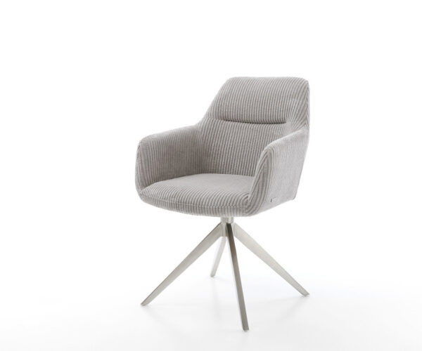 Étkezőszék Pejo-Flex plüss kordbársony ezüstszürke kereszt láb széles rozsdamentes acél 360° forgatható billenő funkció zsákrugós matrac