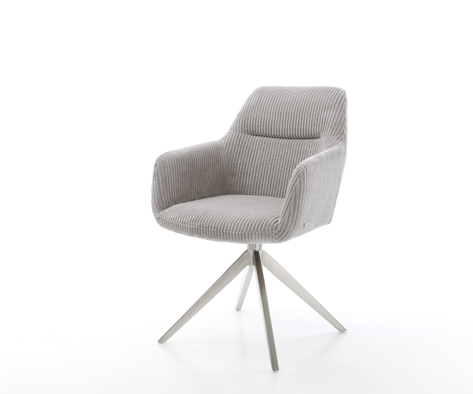 Étkezőszék Pejo-Flex plüss kordbársony ezüstszürke kereszt láb széles rozsdamentes acél 360° forgatható billenő funkció zsákrugós matrac