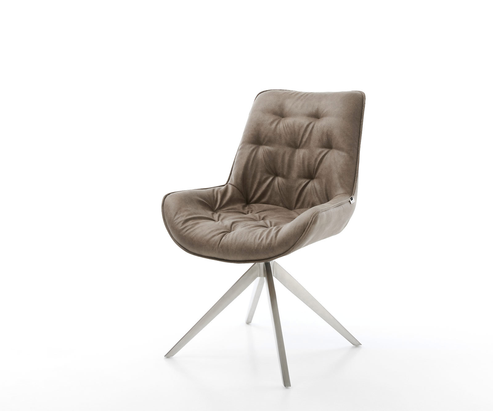 Forgatható étkezőszék Taimi-Flex mikroszálas taupe vintage kereszt láb széles rozsdamentes acél 360° forgatható hintamechanizmus