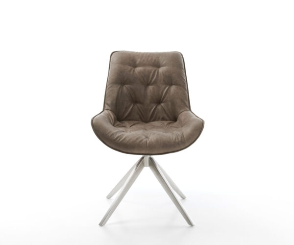 Forgatható étkezőszék Taimi-Flex mikroszálas taupe vintage kereszt láb széles rozsdamentes acél 360° forgatható hintamechanizmus - Image 2