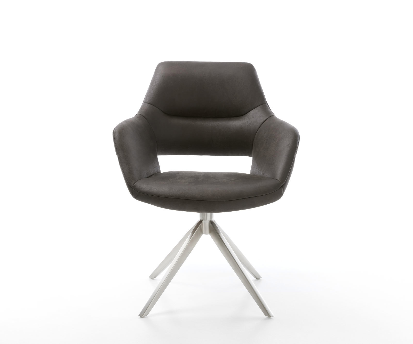 Étkezőszék Yago-Flex karfás mikroszálas antracit vintage kereszt láb széles rozsdamentes acél 360° forgatható hintamechanizmus zsákrugós - Image 2