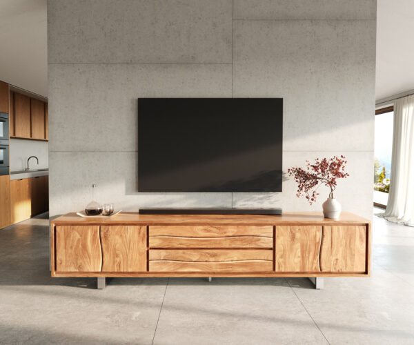 TV szekrény Live-Edge 300 cm akác természetes 4 ajtós 2 fiókos - Image 2