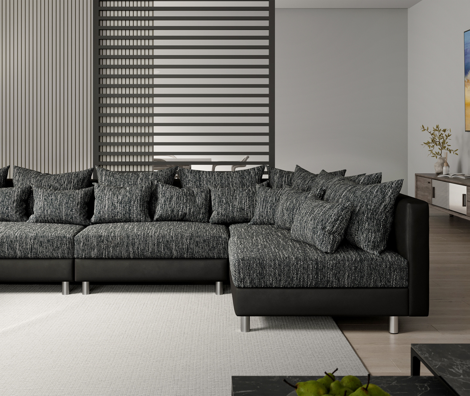 "U alakú kanapé Clovis XL fekete moduláris kanapé puffal" - Image 5