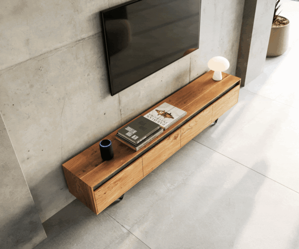 Design TV szekrény Stonegrace 200 cm akác természetes pala 4 fiókos - Image 4