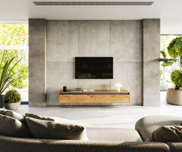 Design TV szekrény Stonegrace 200 cm akác természetes pala 4 fiókos - Image 2