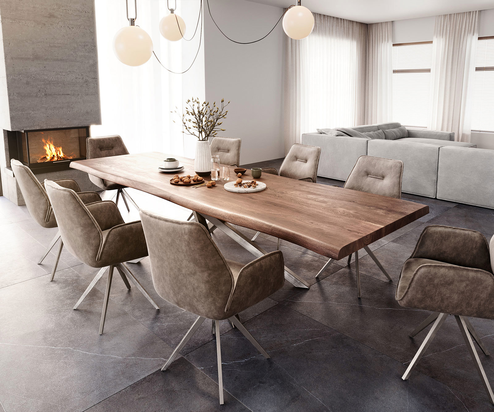 Étkezőszék Zoa-Flex mikroszálas taupe vintage kereszt láb szögletes rozsdamentes acél zsákrugó - Image 4