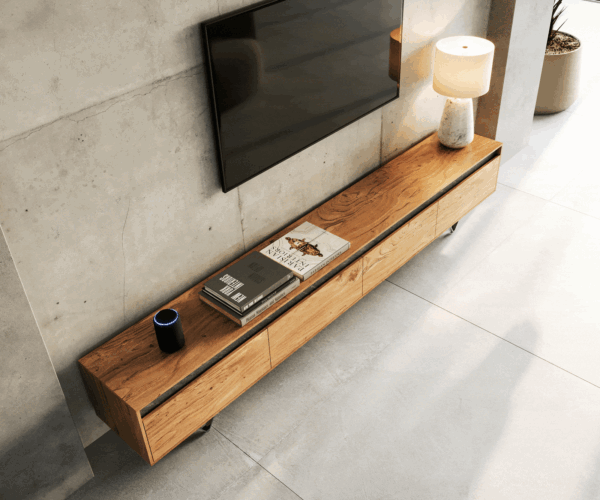 Design TV szekrény Stonegrace 240 cm akác természetes pala 4 ajtós - Image 4