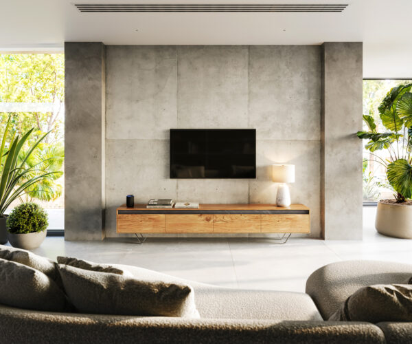 Design TV szekrény Stonegrace 240 cm akác természetes pala 4 ajtós - Image 2