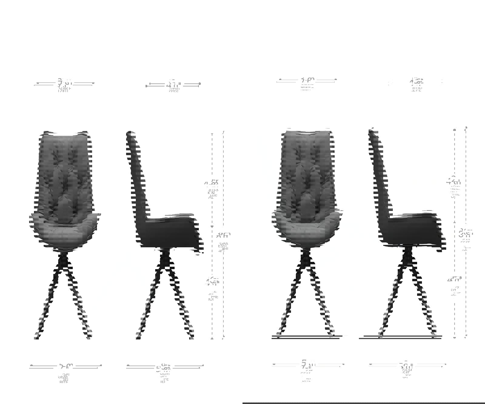 Étkezőszék Taimi-Flex mikroszálas szürke vintage kereszt láb szögletes fekete - Image 6