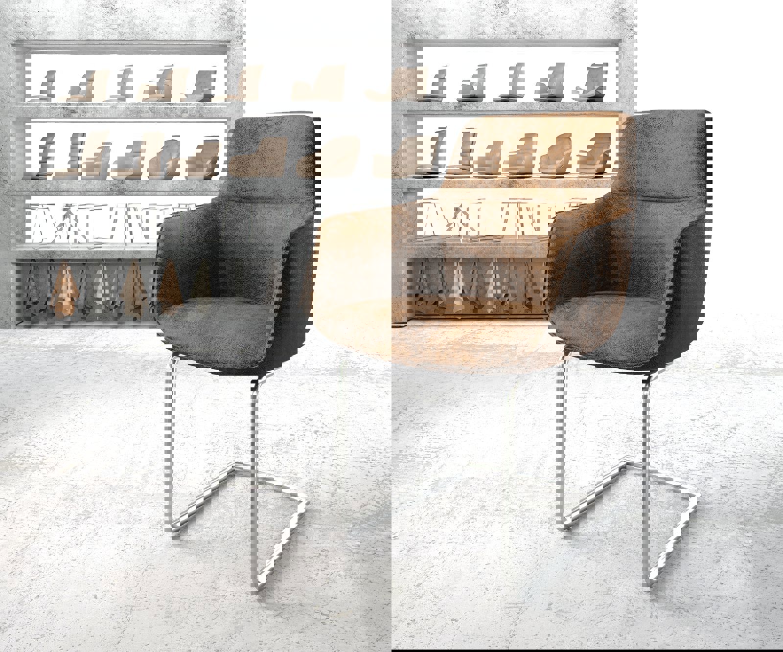 Schwingstuhl Pejo-Flex barna vintage étkezőszék kerek rozsdamentes acél