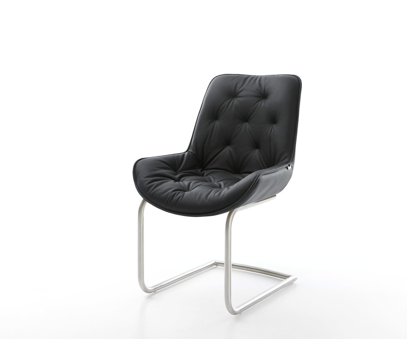 Étkezőszék Taimi-Flex valódi bőr fekete étkezőszék kerek rozsdamentes acél