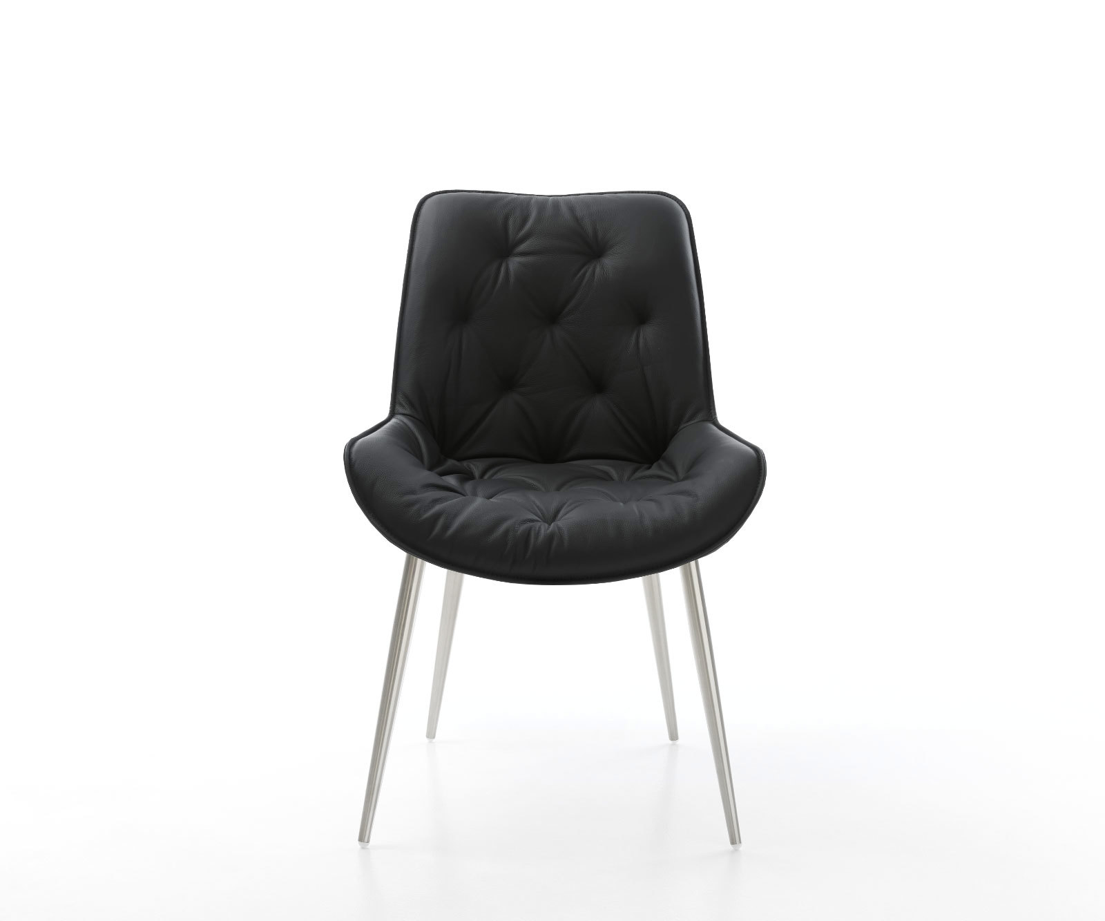 Étkezőszék Taimi-Flex valódi bőr fekete 4 láb kúpos rozsdamentes acél - Image 2