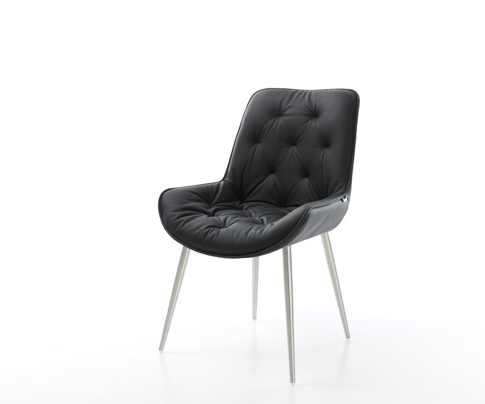 Étkezőszék Taimi-Flex valódi bőr fekete 4 láb kúpos rozsdamentes acél