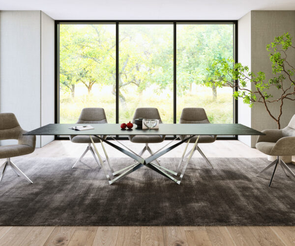 Étkezőasztal Edge 300x100 cm kerámia Laminam® Nero Greco antracit pókháló laposacél rozsdamentes acél - Image 2